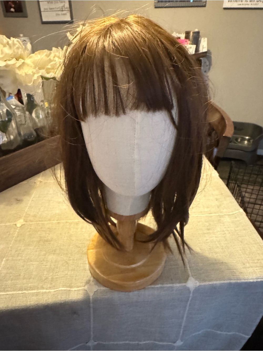 Natural Brown Women's Synthetic Wig with Fringe - Soft Everyday Style